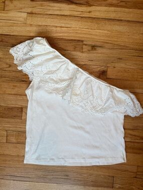 Old Navy XXL White One-Shoulder Eyelet Ruffle Top